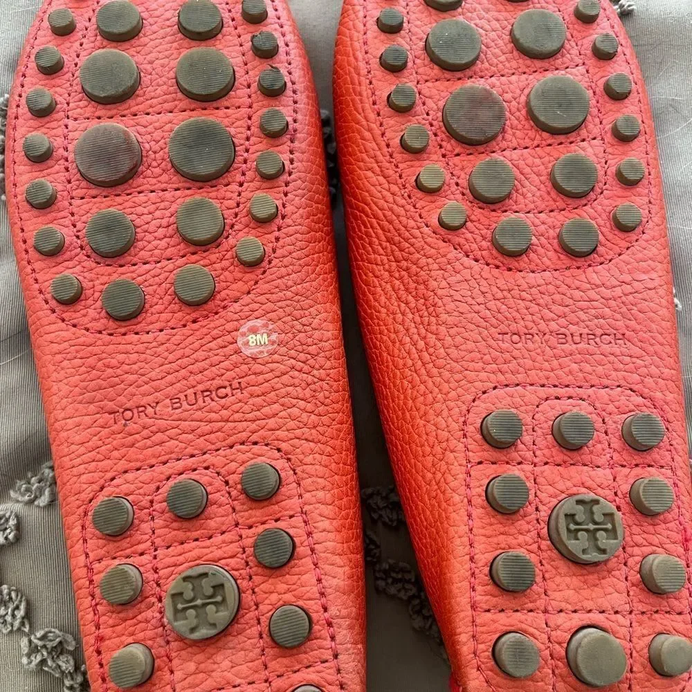 NWOB Tory Burch Kendrick Tumble Leather Orange Flats Loafers W/dustbag Women’s 8